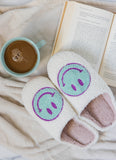 Teal Smiley Face Slippers