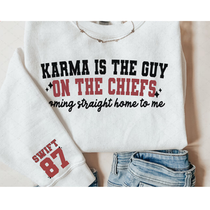 Karma is the guy on the chiefs w/ sleeve (Sweatshirt)