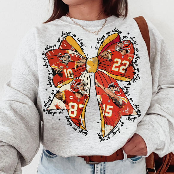 Go Chiefs Bow (Shirt/Sweatshirt)- Ash/Sand/White