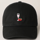Glass of Wine and Strawberry- Baseball Cap (Black)