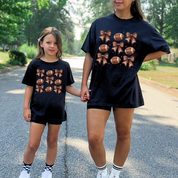 Footballs & Bows: Black (Infant-Adult)