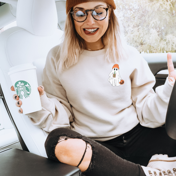 Halloween Ghostie with Coffee- Sweatshirt